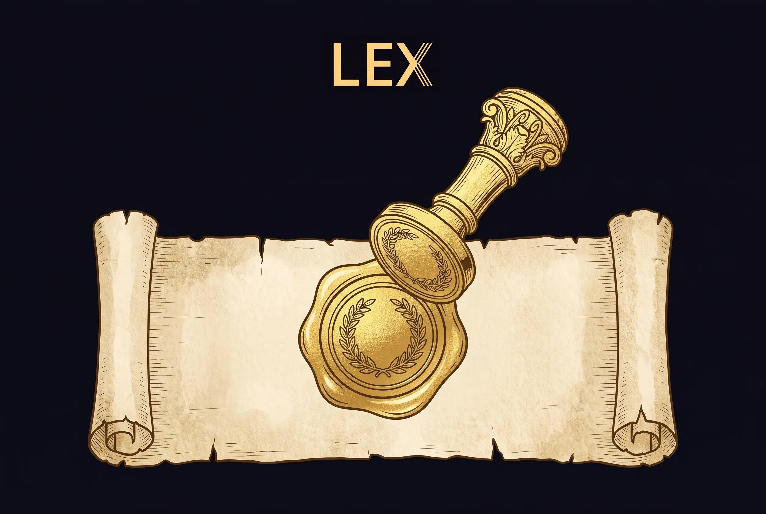 Goldenes Siegel auf einer Schriftrolle mit Lex-Logo